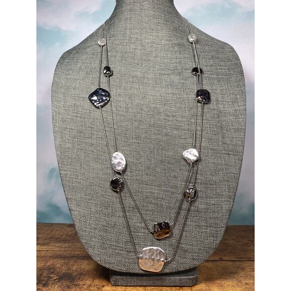 Chico’s Necklace Double Strand Satellite Silver Tone 33”+ 4” - Picture 1 of 5
